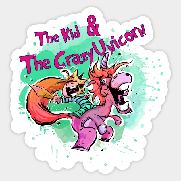 the kid & the crazy unicorn Sticker by Rickdraws